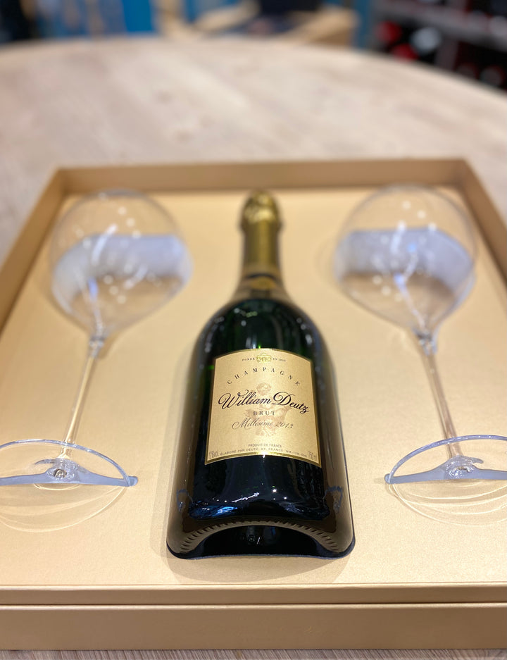 Coffret William Deutz: une bouteille de William Deutz 2013 75 cl et deux flûtes synergie