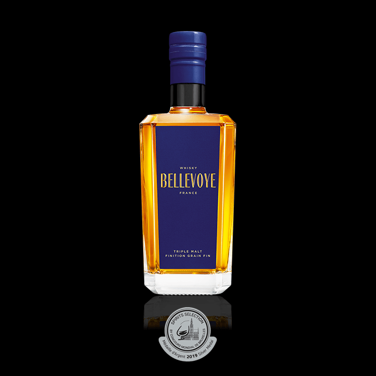 Bellevoye Bleu Triple Malt French Whisky Finition Grain Fin 40%, mignonette 20 cl